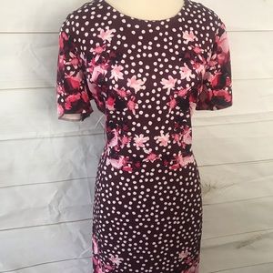 Eva Mendes polka dot floral midi dress